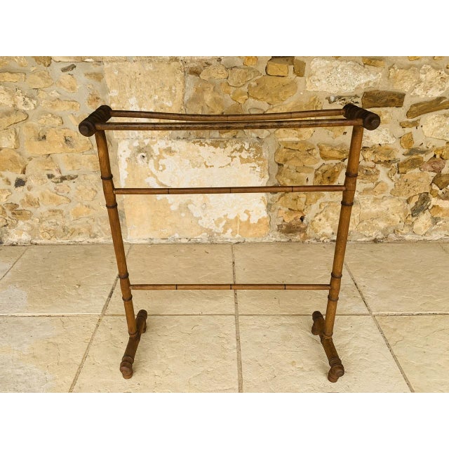 Antique, vintage, French, 3-tiered towel stand/rack/valet, circa 1890's. Made of beech and bentwood, with a warm, blonde-...