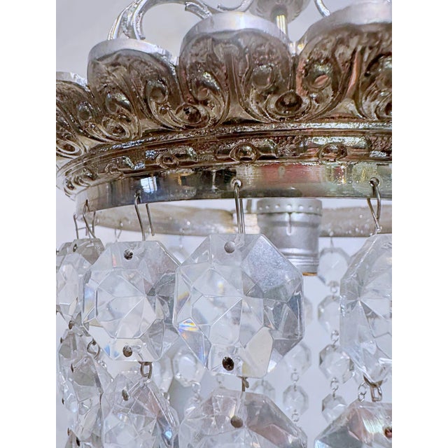 Silver 1920s Silver Crystal Basket Pendant Light For Sale - Image 8 of 10