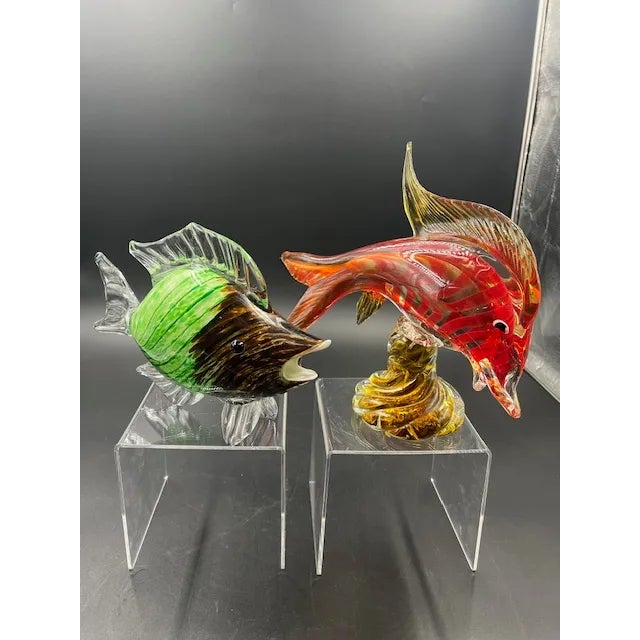 Pair of Vintage Italian Art Glass Fish Styled After Murano For Sale - Image 11 of 12