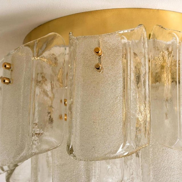 1960s Large Glass Brass Flush Mounts in the style of Kalmar, 1969, Set of 2 For Sale - Image 5 of 18