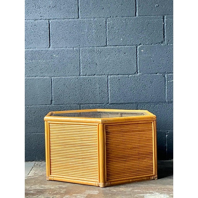 Vintage Boho Faceted Rattan Table For Sale In West Palm - Image 6 of 11