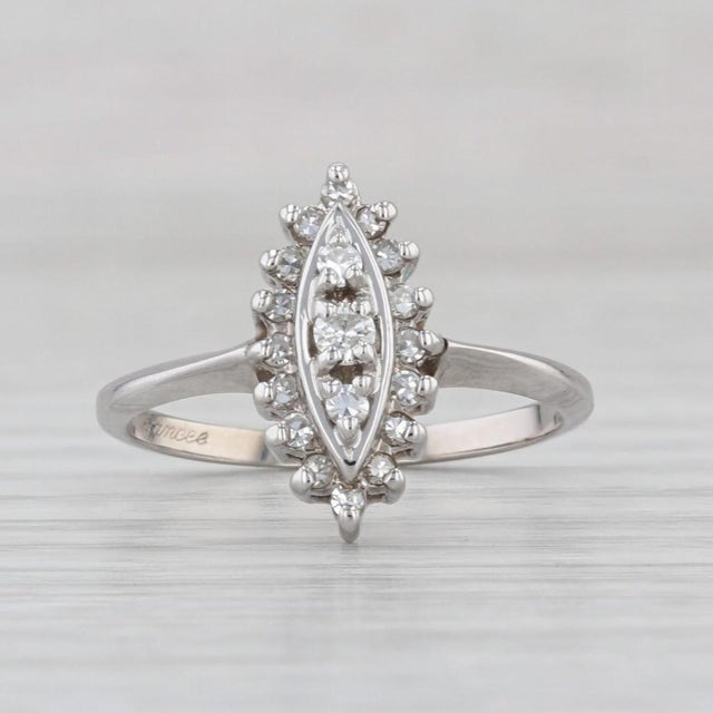 0.20ctw Diamond 3-Stone Marquise Halo Ring 14k White Gold Size 6.25 For Sale In Greensboro - Image 6 of 8