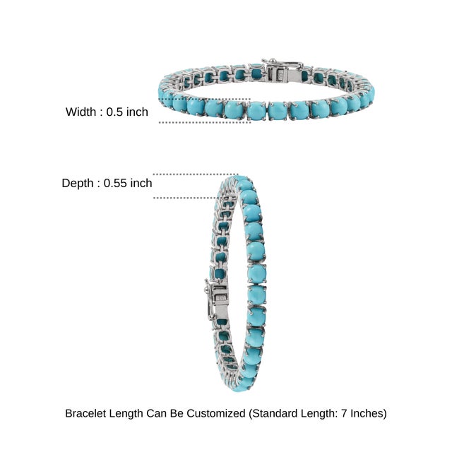 Cushion Cut 18.1 Ct Turquoise Prong Set Tennis Bracelet in 925 Sterling Silver For Sale - Image 9 of 12