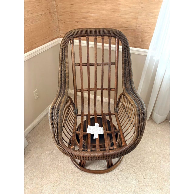 Mid-Century Modern Lewittes Furniture 1970s Rattan/Wicker Swivel Chair For Sale - Image 3 of 5