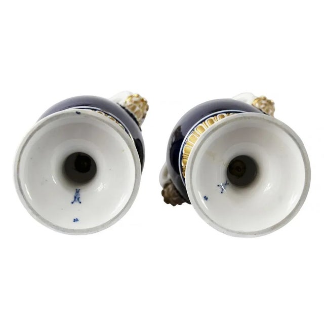 German Cobalt Blue Porcelain Vases by August Leuteritz for Meissen, 1890s, Set of 2 For Sale - Image 10 of 11