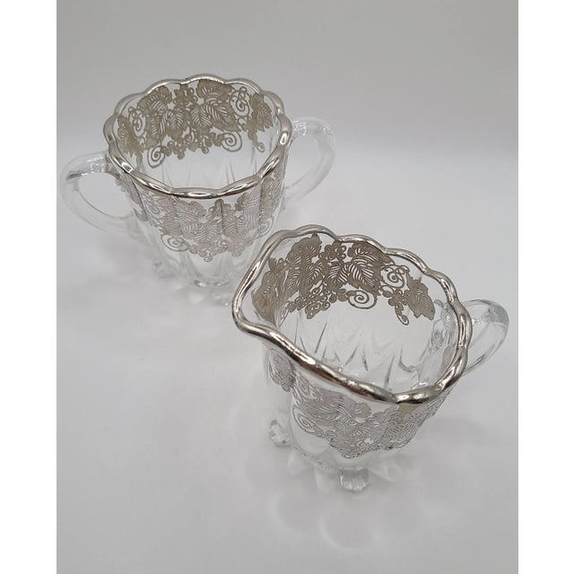 Vintage Silver Overlay Grapevine Sugar & Creamer Set Attributed to Silver City Glass Co.- 2 Pieces For Sale - Image 10 of 11