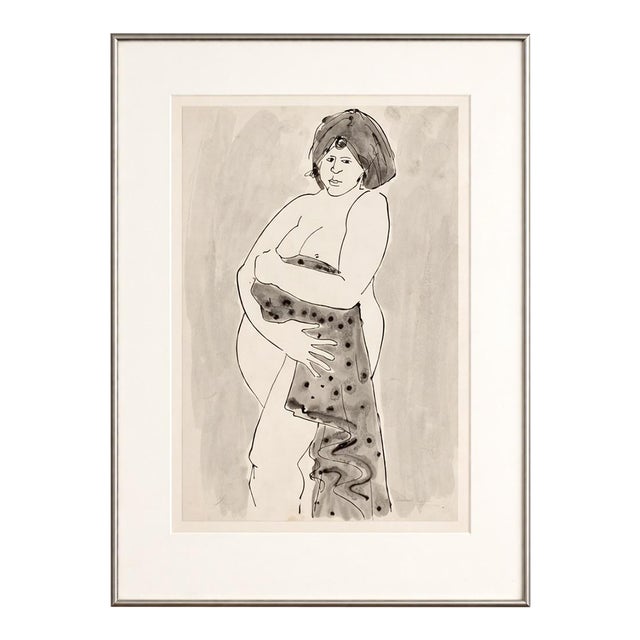 Vintage Figurative Ink & Wash Drawing – Framed Female Study, San Francisco Atelier, 30” For Sale