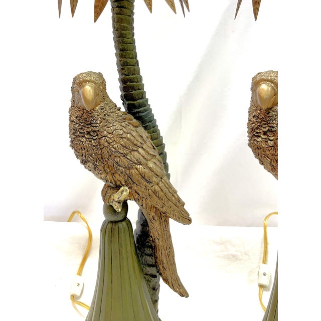 20th Century Palm Beach Chic Parrot and Palm Tree Lamps- A Pair For Sale - Image 9 of 18