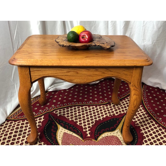 Vintage Colonial Revival Solid Oak End Table With Queen Anne Legs For Sale In Denver - Image 6 of 12