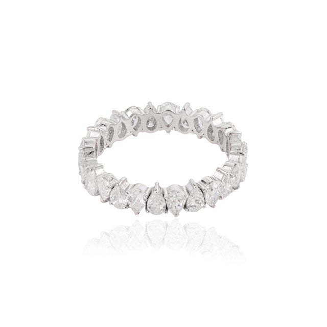 Certified 2.3 Carat Pear Cut Diamond Full Eternity Band Ring Size 4 in 18k White Gold For Sale - Image 9 of 17