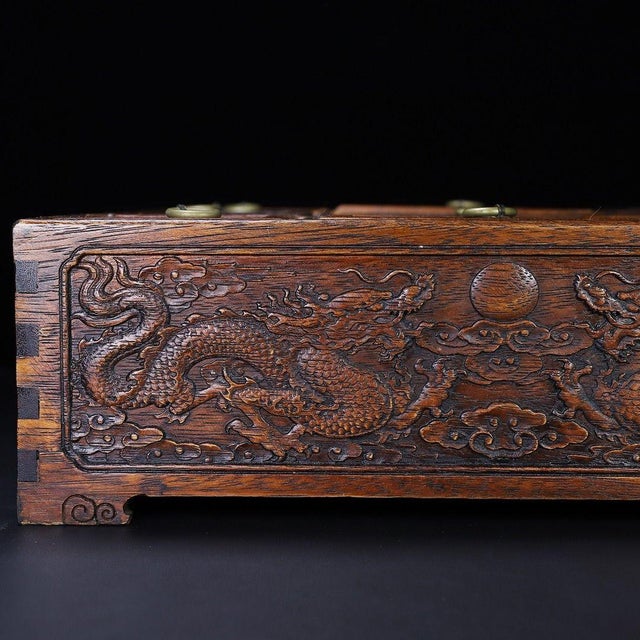 Huali Rosewood Nine-Grid Treasure Box With Dragon Motif For Sale - Image 9 of 9