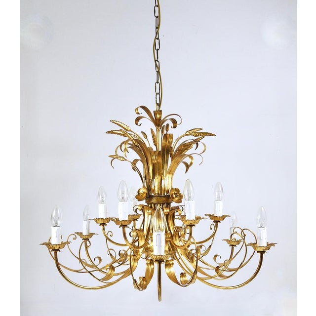 Hollywood Regency Hollywood Regency Wheat Floral Bouquet Gilt Iron Chandelier by Hans Kögl, 1970s For Sale - Image 3 of 18