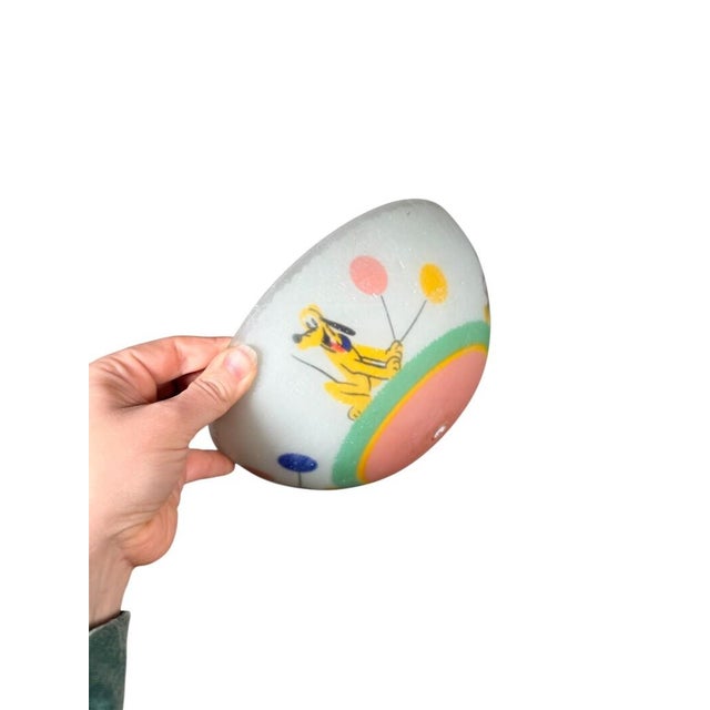 White Vintage Disney Mickey Mouse Glass Pendant Light Shade - Ceiling Lamp Cover - Reverse Painted 1950s Mid Century Donald Duck Pluto Childrens For Sale - Image 8 of 9