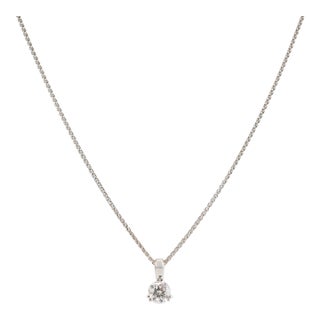Ladies 18k White and Yellow Gold 0.72ct Round Diamond Solitaire Pendant Necklace For Sale