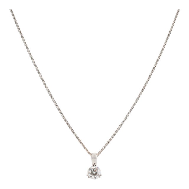 Ladies 18k White and Yellow Gold 0.72ct Round Diamond Solitaire Pendant Necklace For Sale