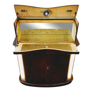 Vintage Rivington London Burl Walnut Art Deco Jukebox Style Light Up Cocktail Cabinet For Sale
