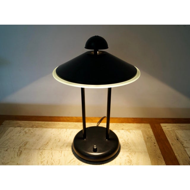 Metal 1980’s Postmodern Art Deco Saucer Table Lamps - A Pair For Sale - Image 7 of 12