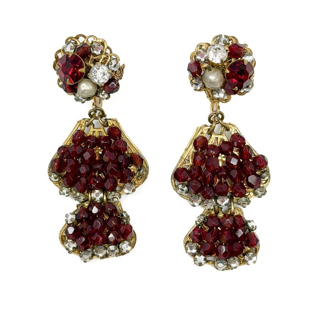 Vintage Red Glass Bead and Rhinestone Drop Earrings by Robert DeMario, 1950s, Set of 2 For Sale - Image 11 of 11
