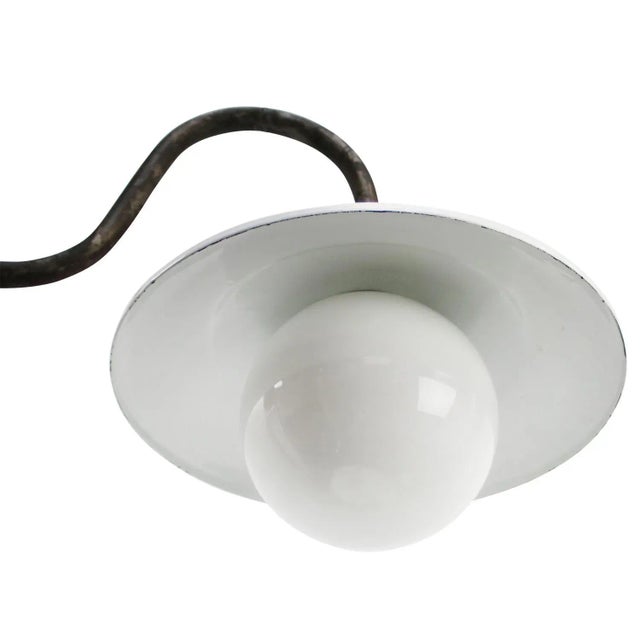 Vintage Industrial White Enamel, Brass and White Opaline Wall Light For Sale - Image 6 of 8