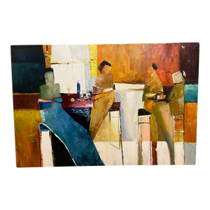 1980s Abstract Cocktail Bar Scene Painting