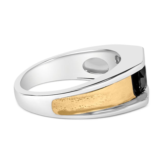 Imbued with a deep symphony of darkness and light, this majestic men's ring weaves the timeless allure of .925 sterling...