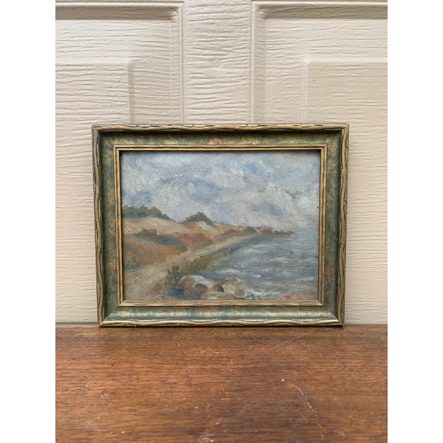 Blue Early 20th Century Framed Coastal Landscape Oil Painting For Sale - Image 8 of 9