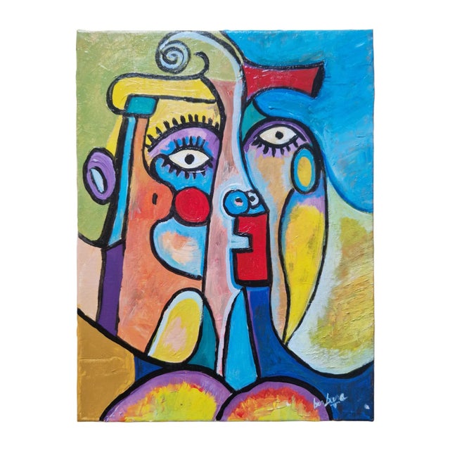 Mid-20th Century Bebela - Cubist Style Portrait, Oil on Canvas For Sale