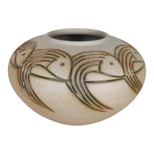 Folk Art Pottery Vase Closed Bowl Sgraffito Fish North Dakota School Mines Style