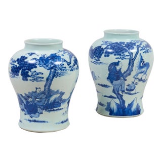 Chinese Near Pair 19th Century Blue and White Vases For Sale