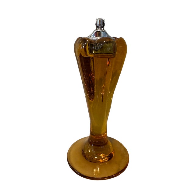 Mid-Century Amber Glass Table Lighter Sculptural Pedestal Form For Sale - Image 4 of 12