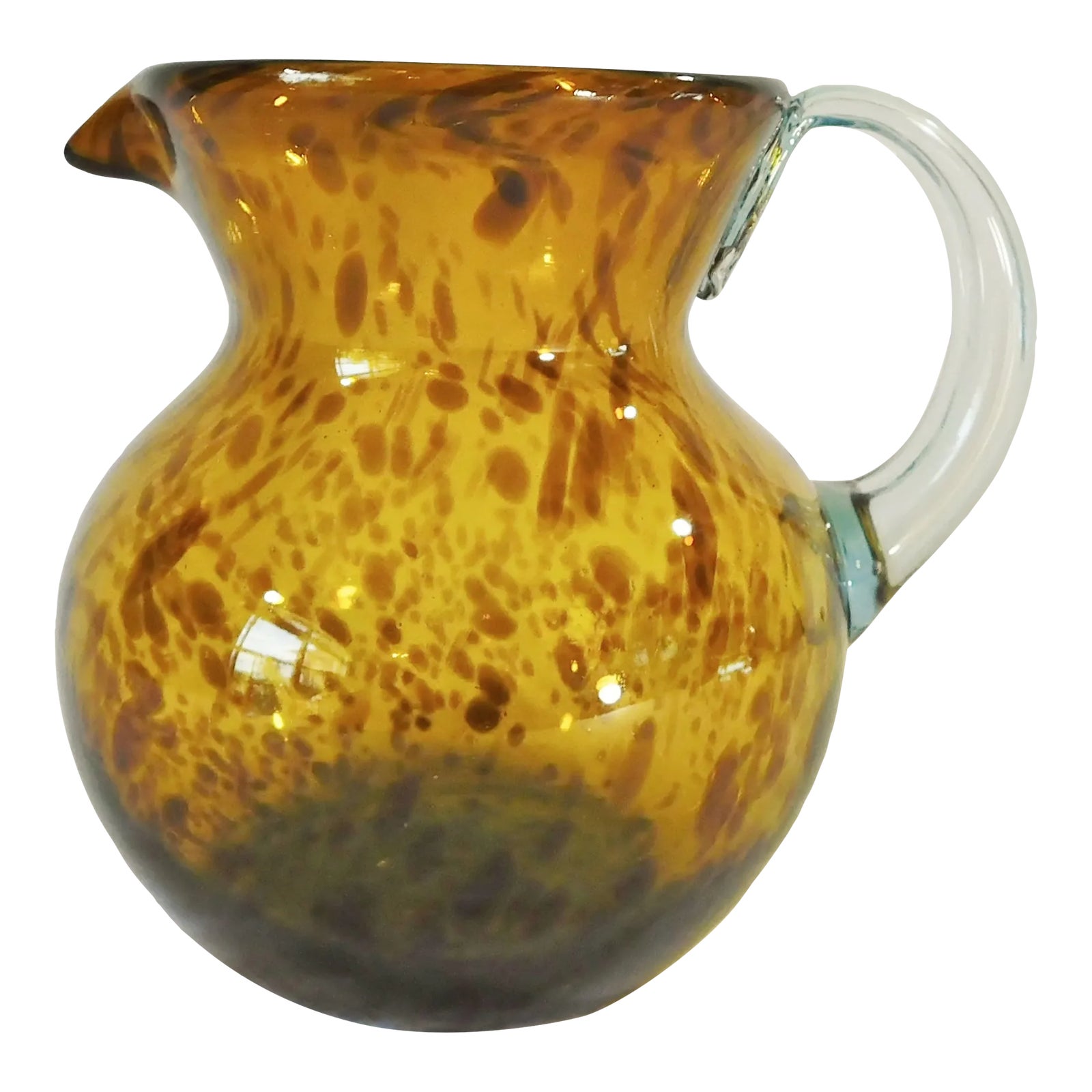 Vintage Hand Blown Amber Tortoise Shell Art Glass Pitcher With Applied ...