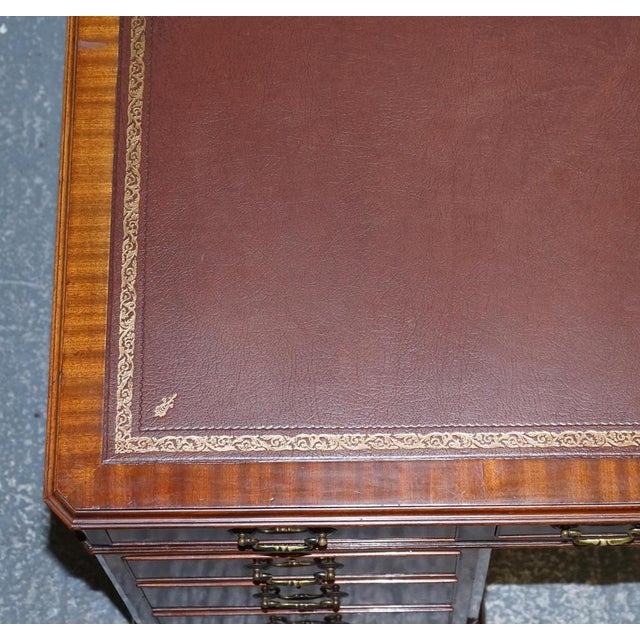 Burgundy Embossed Leather Top Twin Pedestal Desk from Globe Wernicke For Sale - Image 13 of 18