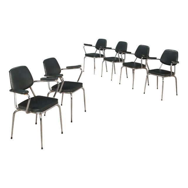 Vintage Chairs with Chromed Metal Frame, 1960s, Set of 6 For Sale