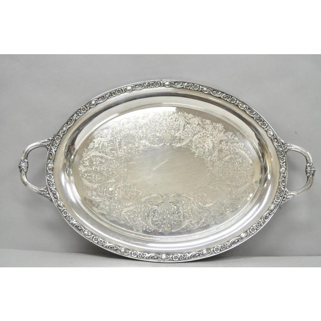 Vintage Wm Rogers & Son "Victorian Rose" Silver Plated Oval Serving Platter Tray For Sale - Image 14 of 15