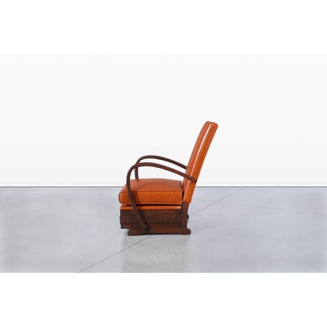 Vintage French Art Deco Leather and Walnut Lounge Chairs, 1940s For Sale - Image 10 of 14