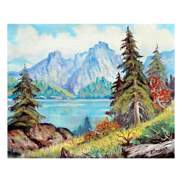 Vibrant California landscape of reflections of Sierra Mountains reflecting on Lake Tahoe by J. Conover (American, 20th...