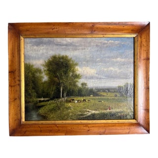 Traditional Pastoral Landscape Oil Painting in a Rustic Pine Frame / English Country Side Scene For Sale