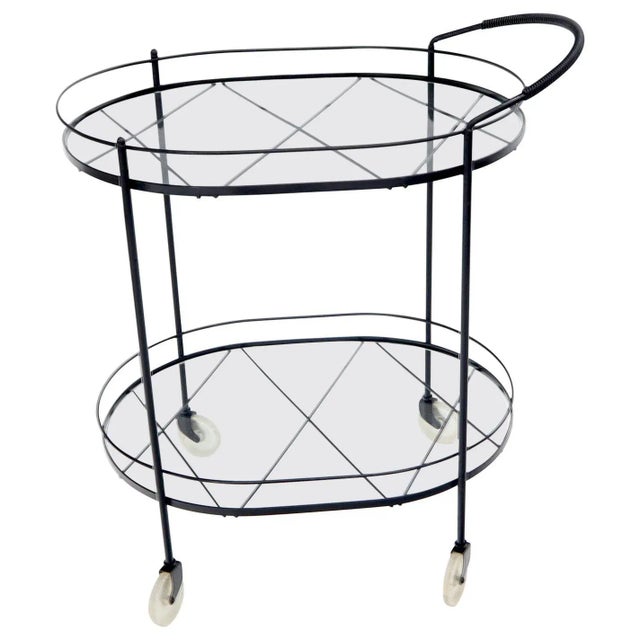 Oval Mid-Century Modern Black Lacquer Serving Bar Tea Cart For Sale - Image 13 of 13