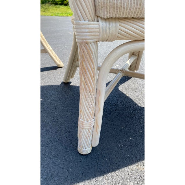 1980s McGuire Style Bamboo Sheaf Rattan Dining Table and Chairs - Set of 7 For Sale - Image 10 of 13