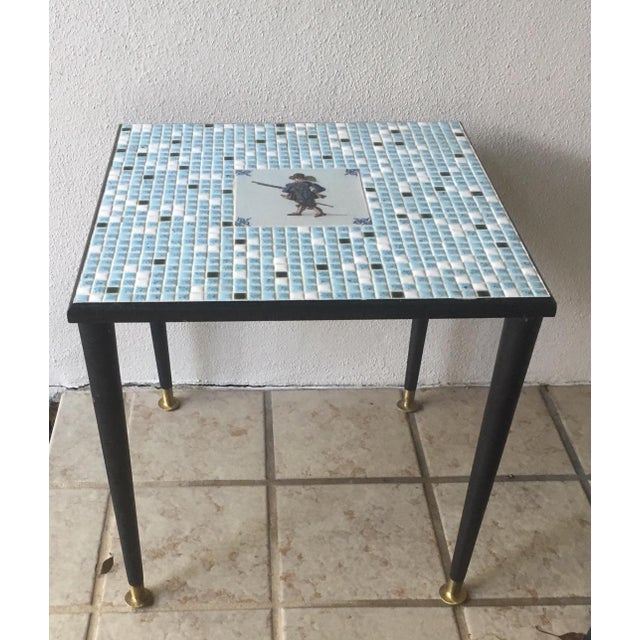 Mid Century Modern Mosaic Tile Top Side Table With Swashbuckler Accent Tile Chairish