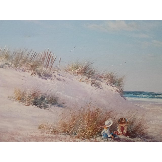 1980s 1980s Edward Runci Sign Beach Scene With Two Children For Sale - Image 5 of 5