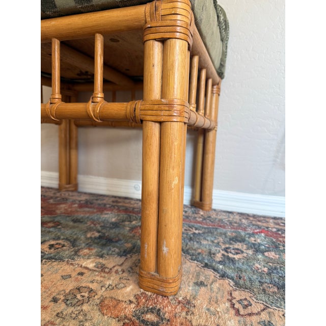 Vintage Bamboo & Rattan Upholstered Stool For Sale - Image 4 of 9
