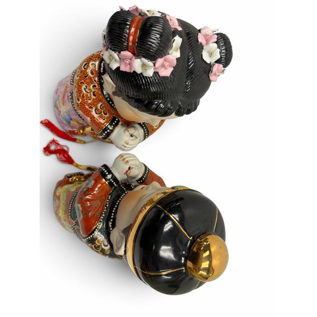 Late 20th Century Large 16" Vintage Chinese Porcelain Good Fortune Figurines - Jintong & Yunu Pair For Sale - Image 5 of 8