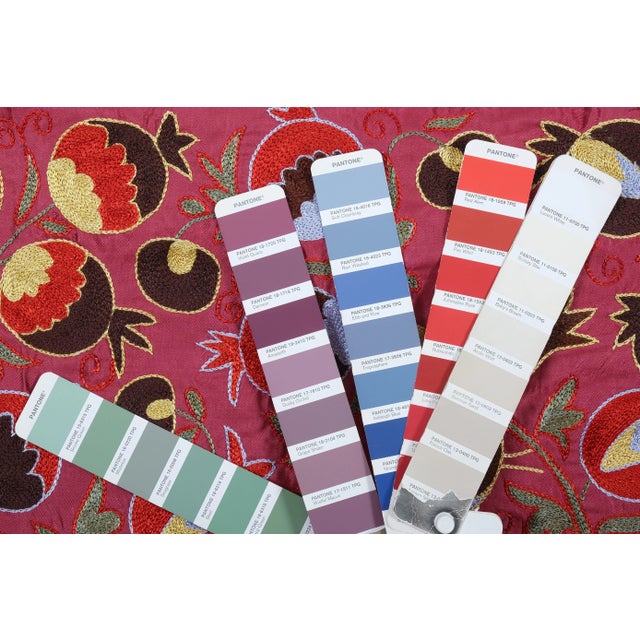 Raspberry Red Suzani Wall Decor With Tree of Life Fish Pictorial Motifs 3'2'' X 6'4'' For Sale - Image 8 of 8