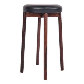 Bar Stool in Rosewood & Black Leather, 1970s For Sale