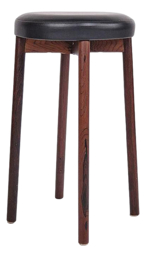 Bar Stool in Rosewood & Black Leather, 1970s