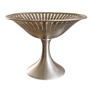Vintage 1970s Towle Pewter Pedestal Candy Bowl 7629p – Mid Century Pierced Design For Sale
