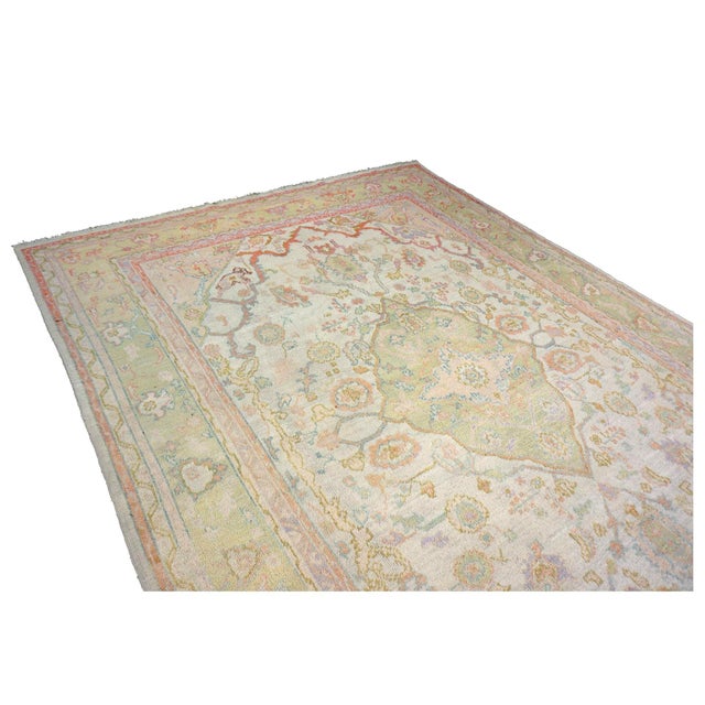 Antique Turkish Oushak Wool 10x13 Olive, Ivory, & Pink Handmade Area Rug #1144268 For Sale - Image 9 of 15