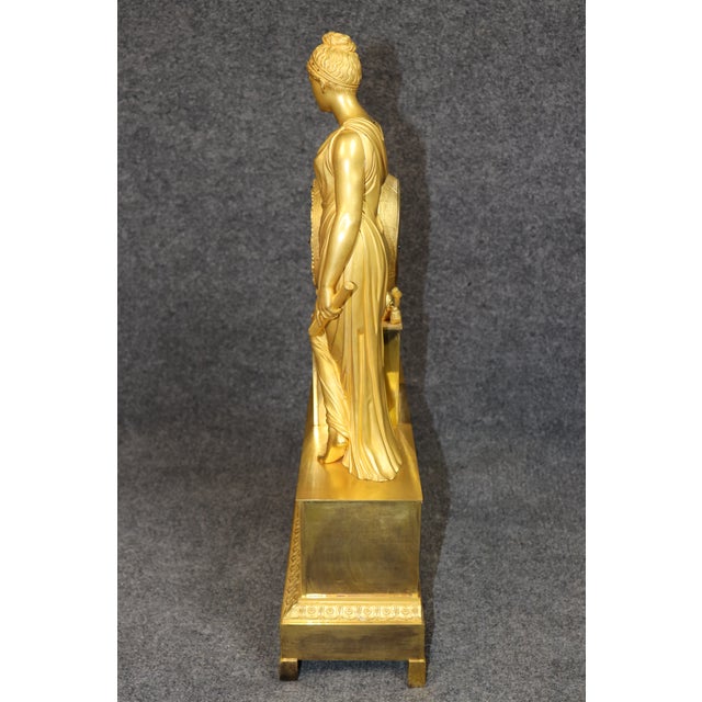 Traditional 19th C. Large French Empire Bronze Gilded Ormolu Figural Clock For Sale - Image 3 of 17
