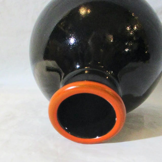 American Arts and Crafts Porcelain Black and Red Vase For Sale - Image 3 of 6